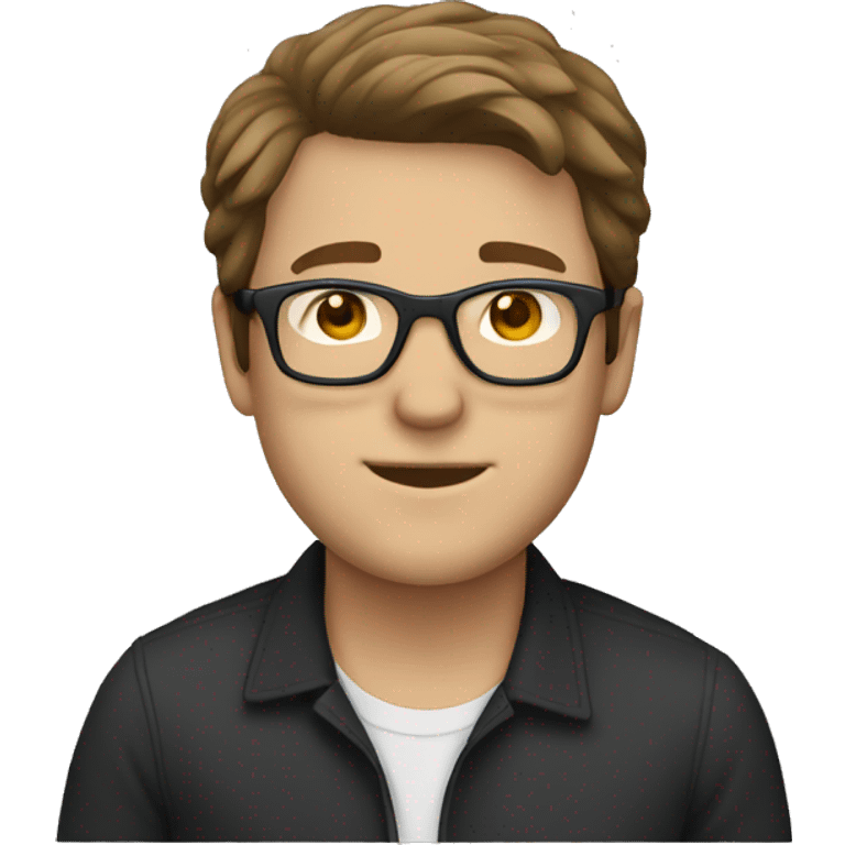 white Guy with flat brown hair with glasses emoji