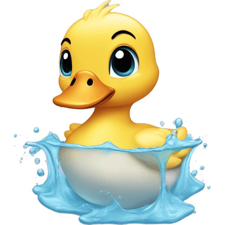 Baby duck playing in water  emoji