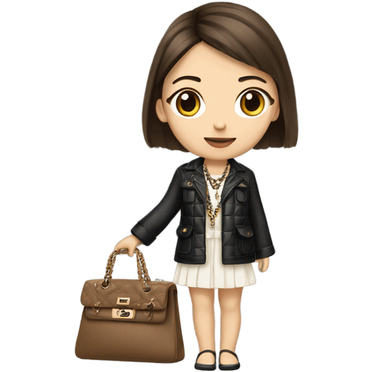 Realistic brown hair Chanel Asian Girl with Birkin bag and Chanel necklace emoji