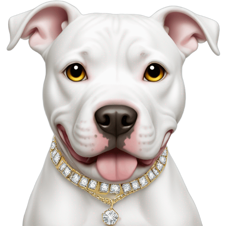 white pitbull with bling necklace and earrings emoji