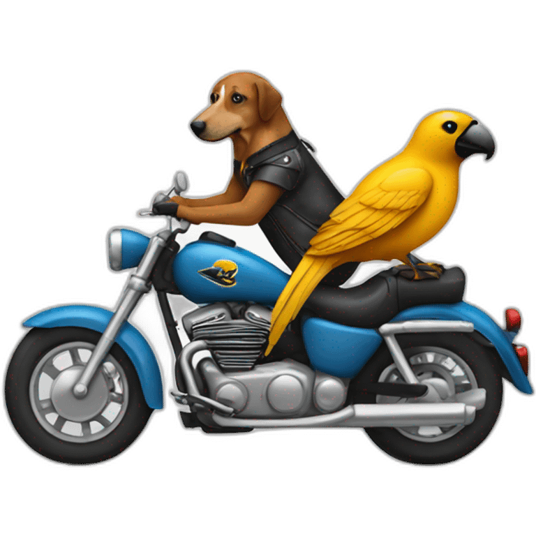 A bird rides on a motorcycle hound emoji