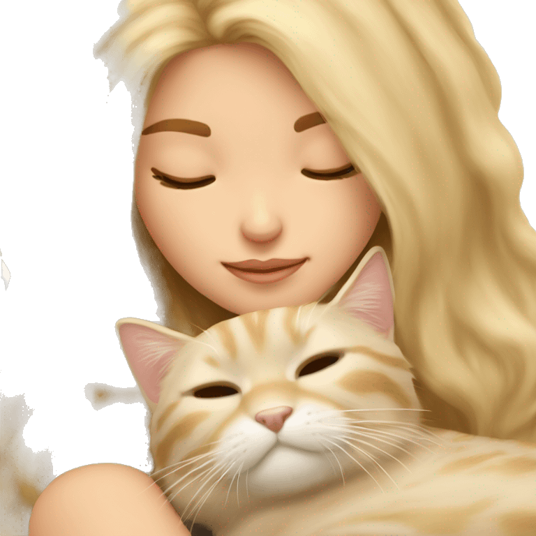 Pretty blonde girl sleeping with her beige main coon cat emoji