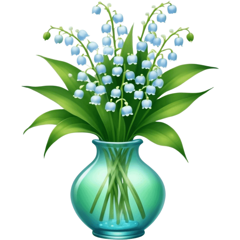 bouquet of light blue lily of the valley in a green glass vase  emoji