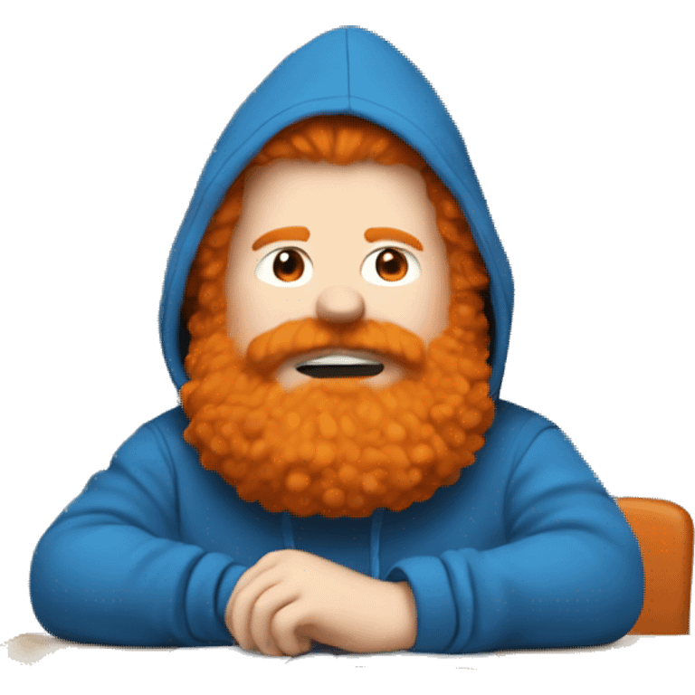 Fat ginger in a blue hoodie with a big orange bushy beard slammin a desk emoji