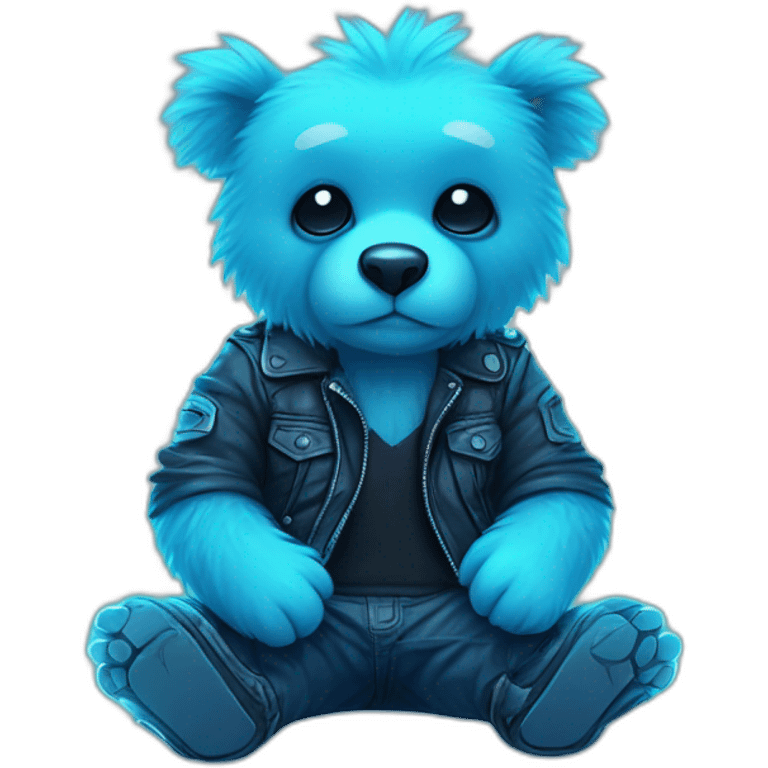 little blue neon punk bear sitting illustration emoji