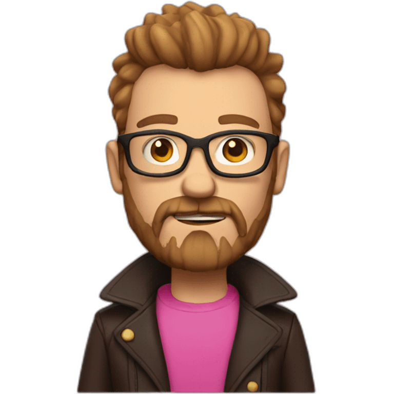 white man with brown beard a pink mohawk and thick glasses wearing a leather coat emoji