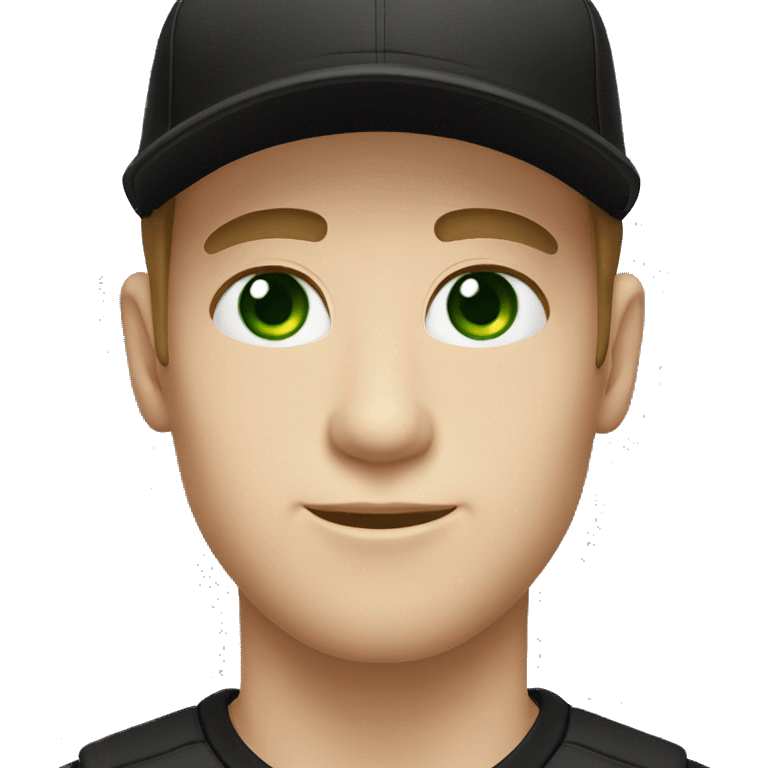 Green eyes white skin male wearing a black t-shirt & black baseball cap  emoji