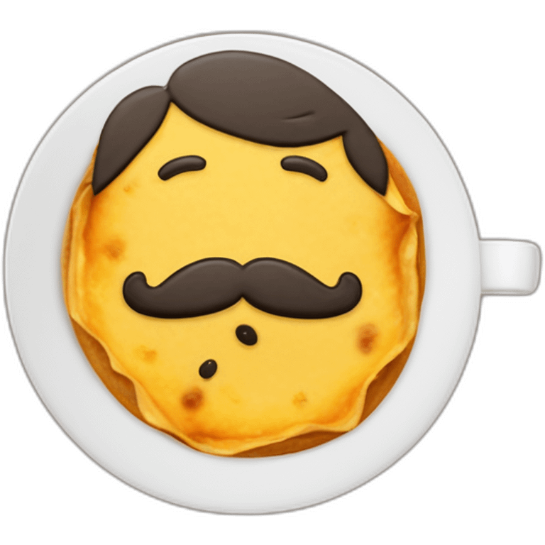 Señor rubio con bigote y café y tortilla española en las manos con una camiseta que pone siboney y cara de enfadado emoji