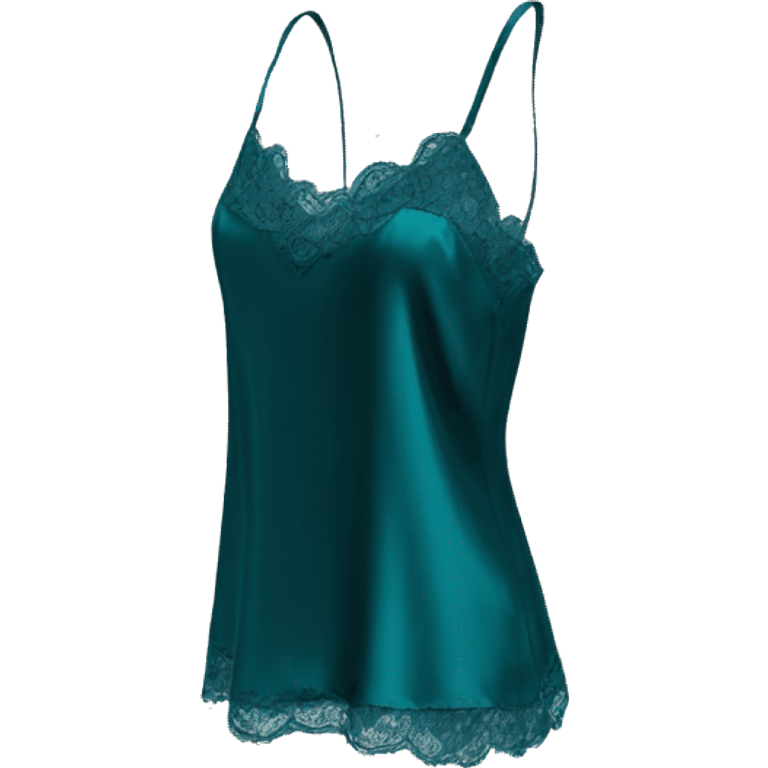 Realistic isolated side view of a dark teal silk camisole lace top blouse. emoji