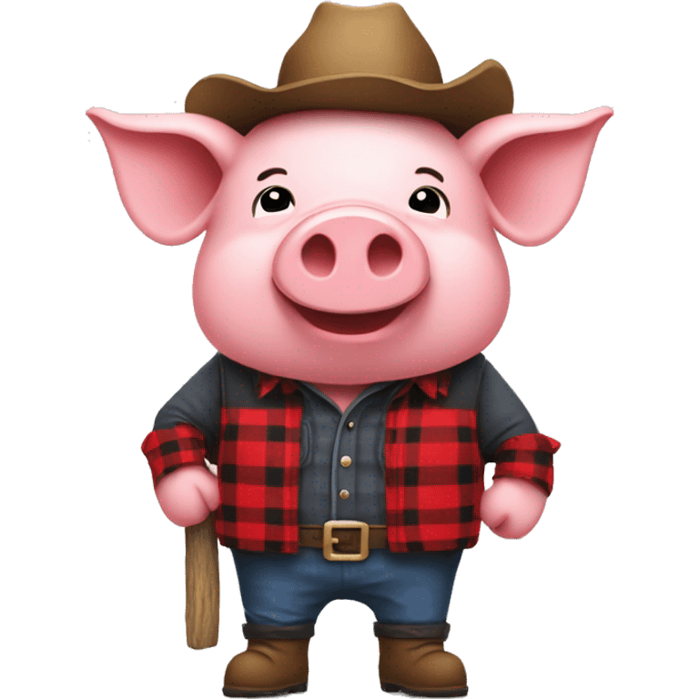 Pig standing up with a red lumberjack outfit emoji