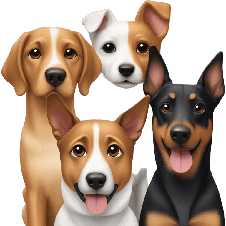 three dogs including a German Shepherd, a Pinscher and a Parson Russell Terrier emoji