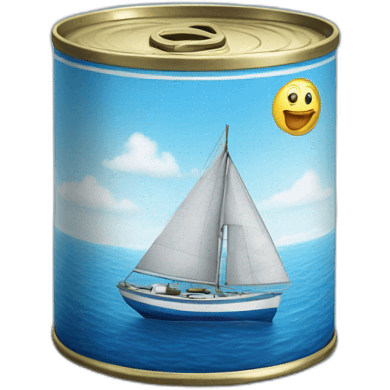 Realistic small can of tuna showing a blue sailing boat emoji