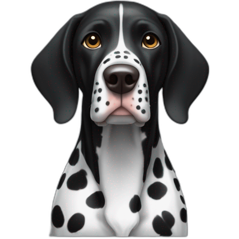 black german shorthair pointer, long snout, full black head, without white on the head, with white hair on the snout, black and white spotted body emoji