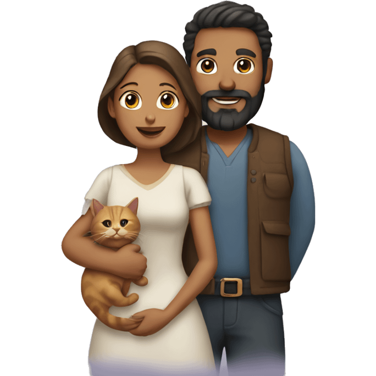 man with a beard and his wife holding a cat emoji