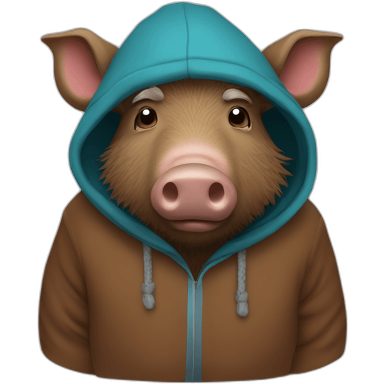 wild tired brown boar in hoodie and winter hat emoji