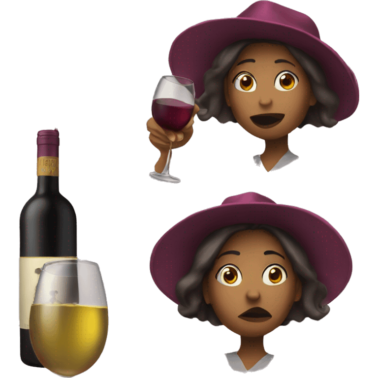 Woman wearing Kamala hat drinking bottle of wine emoji