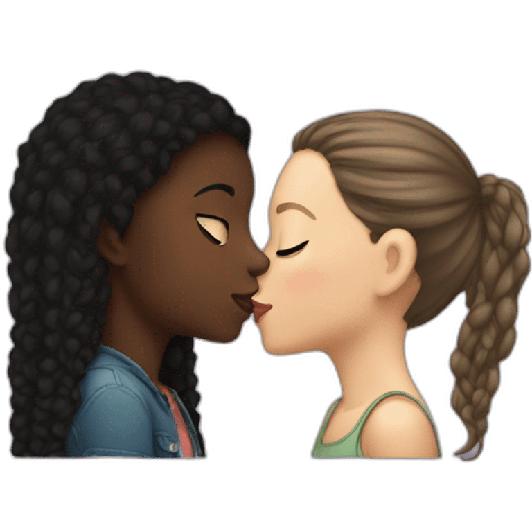 White girl kissing a black girl emoji