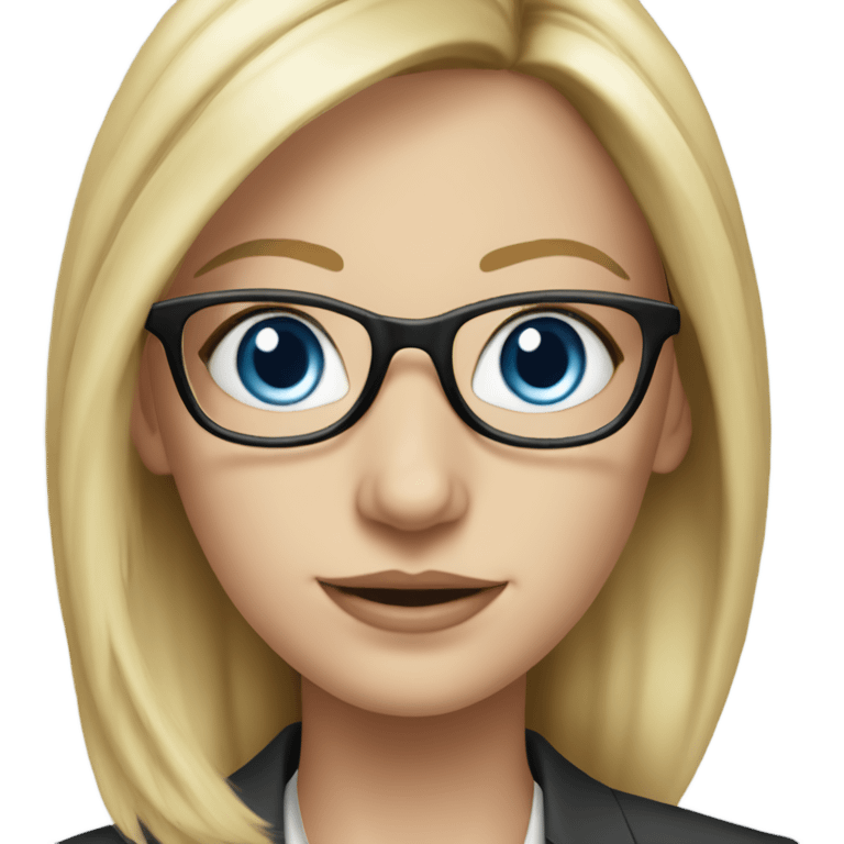 Pretty Caucasian blonde woman with glasses in a suit working, hyper realistic with blue eyes  emoji