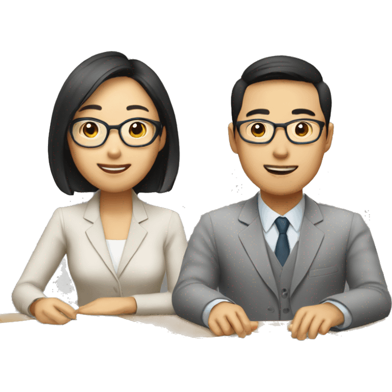 two asian people in discussion，with a contract on the desk emoji