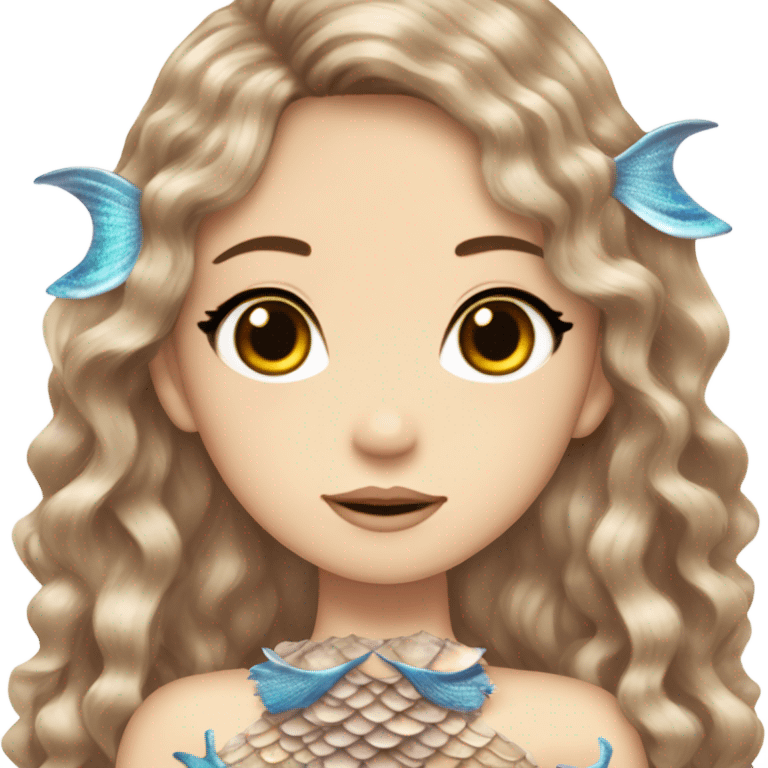 mermaid hime gyaru girl, brown hair, fish scales emoji