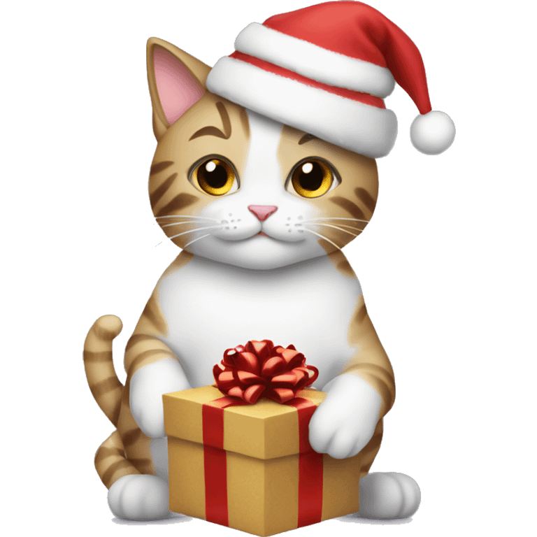 Christmas cat holding a gift emoji