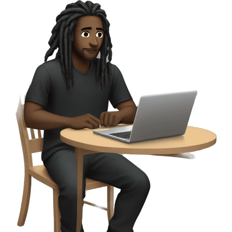 Black-guy-with-dreads-wearing-black-trackstuit-sitting-down-on-chair facing-foward-focused-on-laptop-computer- emoji