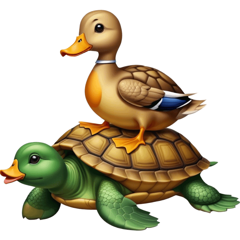 Duck sitting on turtle emoji