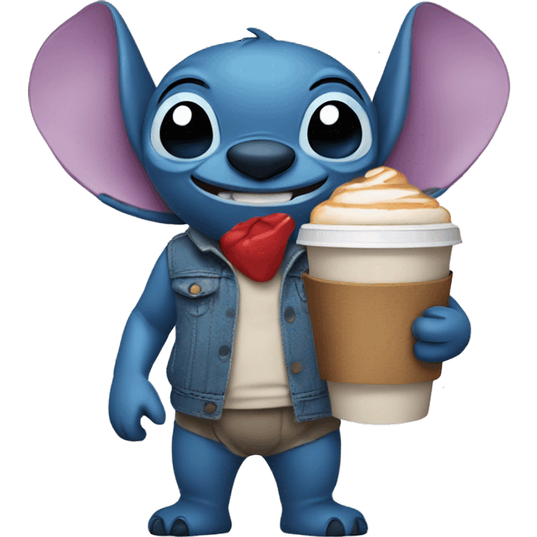 Stitch holding a to go coffee emoji