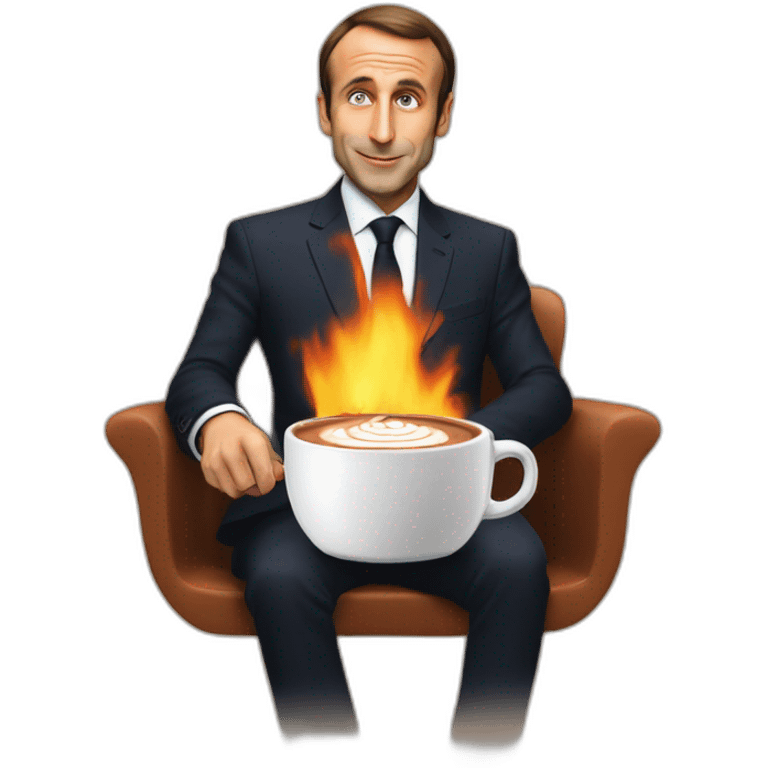 Macron with Zemmour drinking hot chocolate around a fire emoji