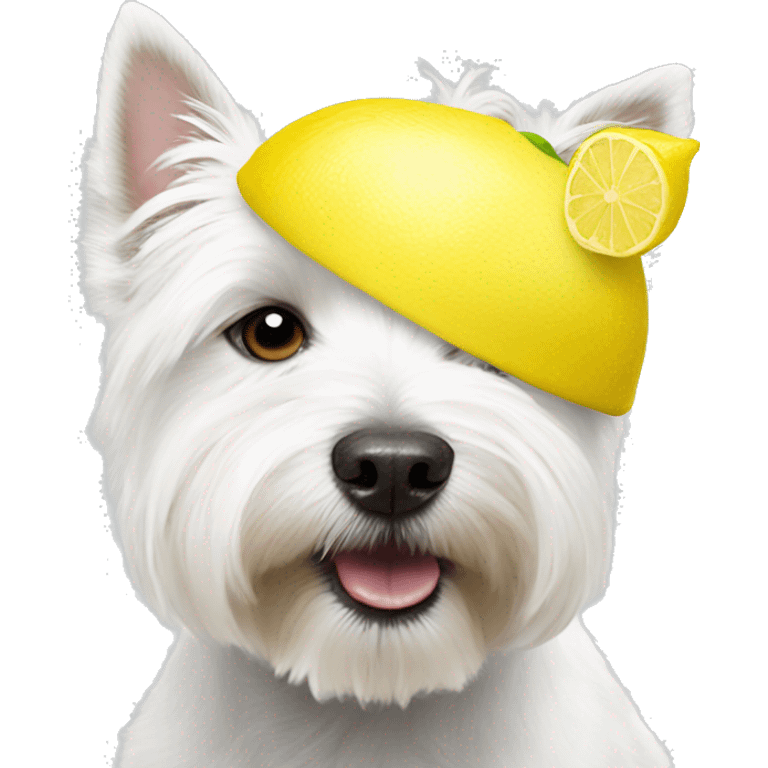 Westie wearing a lemon hat emoji