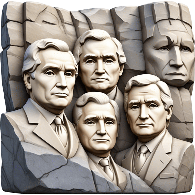 Cinematic Realistic Mount Rushmore Landmark Emoji, featuring the carved faces of four U.S. presidents, etched into the granite mountainside with dramatic lighting accentuating the rock textures. emoji