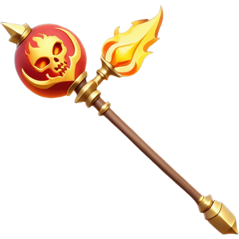 Clash of Clans aesthetic: Cinematic fireball Magic Staff Emoji, rendered in a 3D vector-style similar to standard emojis with minimal shading and bold, simplified shapes. A compact, isometric enchanted staff with intricate runic carvings and a glowing orb at its tip, softly glowing with a mystical arcane charm. Simplified yet unmistakably iconic, highly detailed and consistent, glowing with a soft radiant glow and high shine. Stylized with a touch of legendary sorcery and a soft glowing outline, capturing the essence of a powerful magic staff with a friendly, playful vibe! emoji