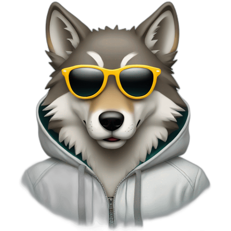 A wolf with a hoodie and sunglasses emoji