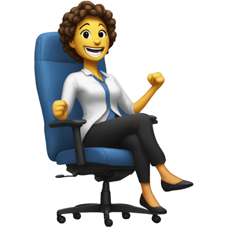 Happy smiling woman spinning in chair emoji