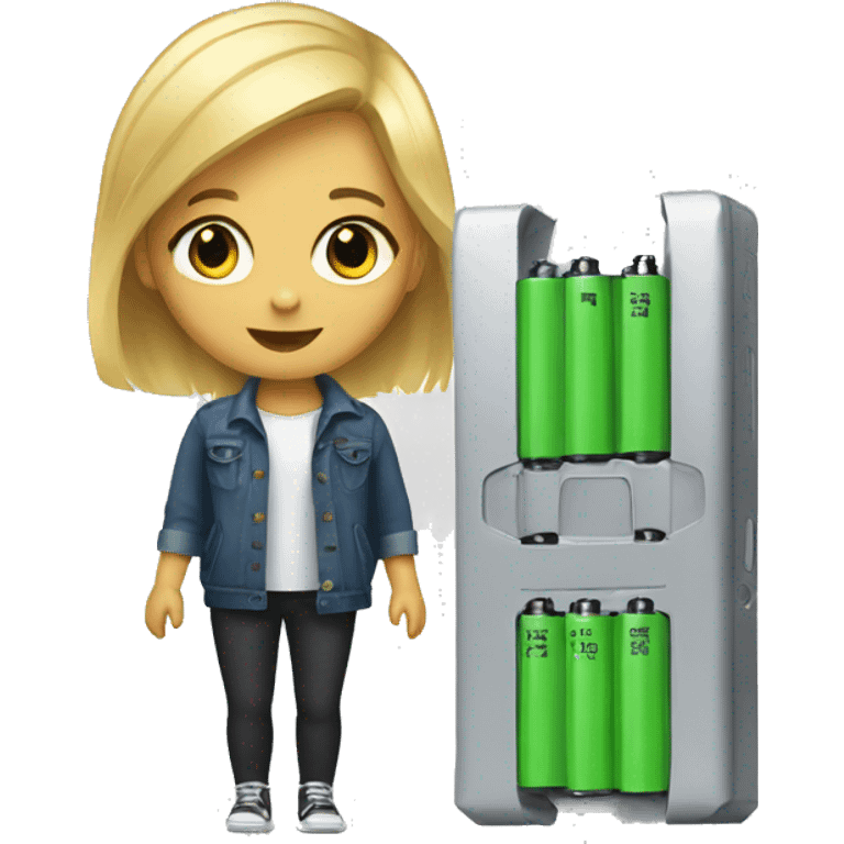 girl with blonde hair holding a battery emoji