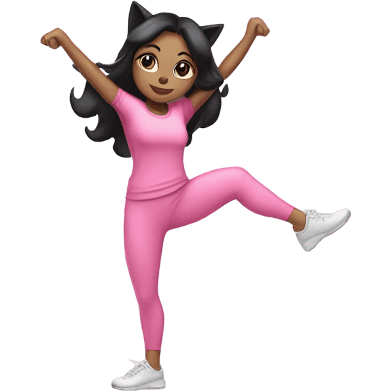 Pilates catgirl black hair  full body pink sport  emoji