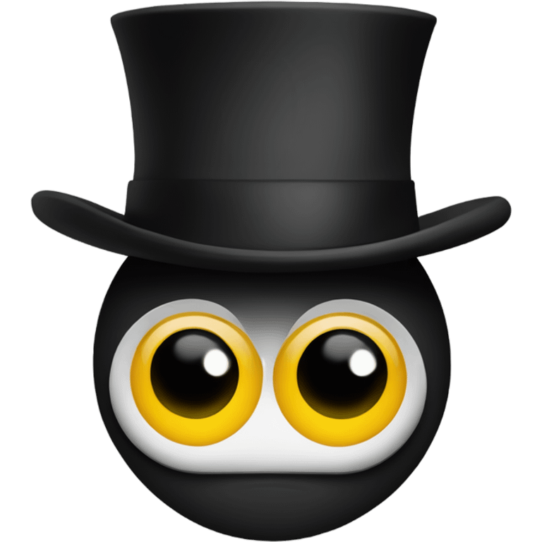 Black circle with sqaure body and a black top hat with eyes  emoji