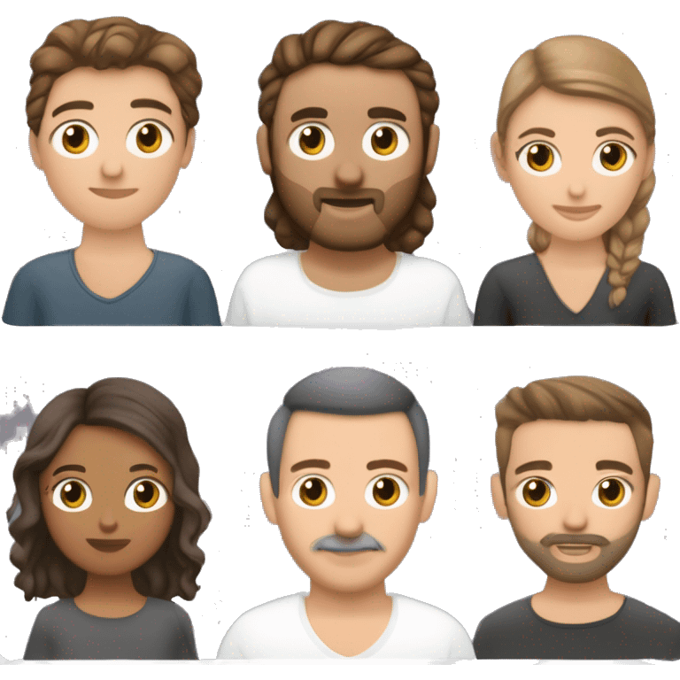 Tu peux créer un homme blanc avec des cheveux courts brun qui fait un câlin à sa copine qui a un carré brun pour ses cheveux. Elle est plus petite et a des yeux verts. Lui a des yeux bruns. Ils sont tous les deux blancs  emoji