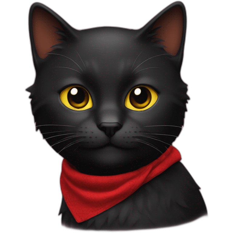 Un chat noir avec un bandana rouge emoji