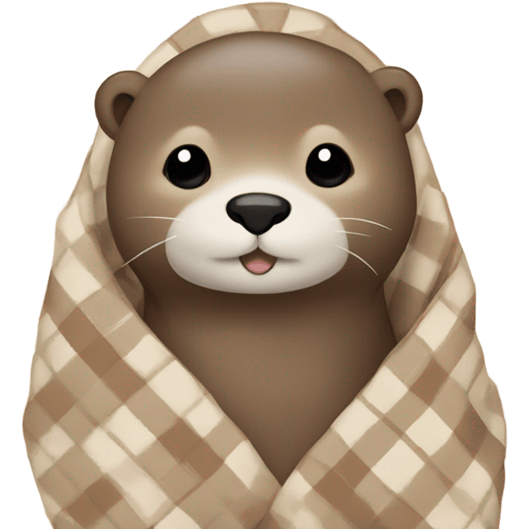 Cute otter with cozy beige and cream plaid blanket around it emoji