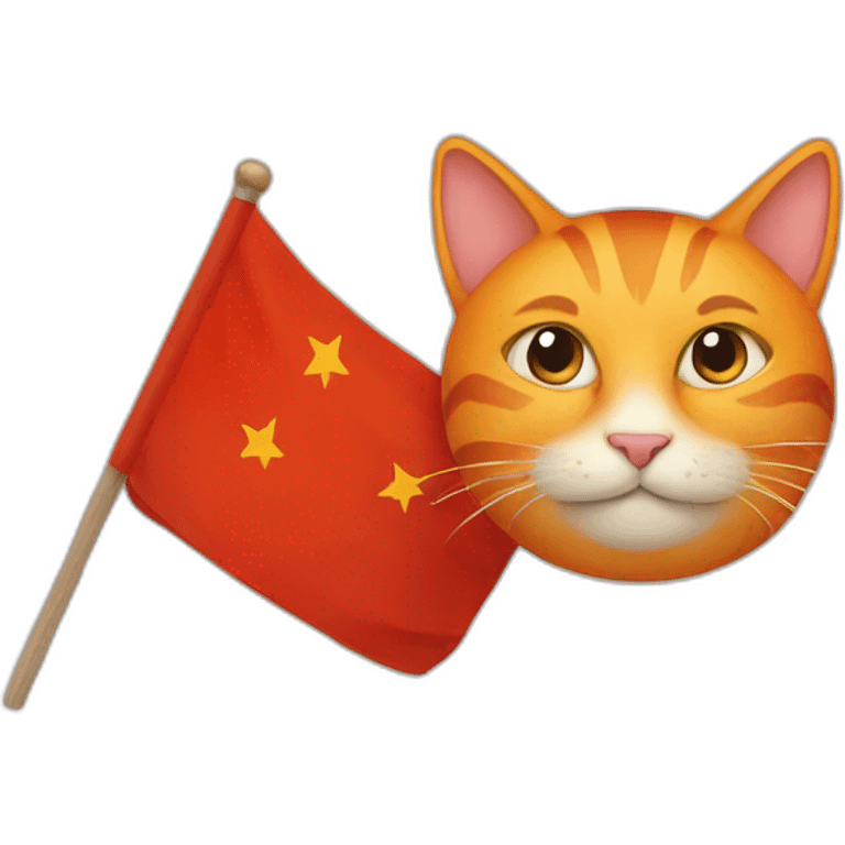 an orange cat face with a red flag in the background emoji