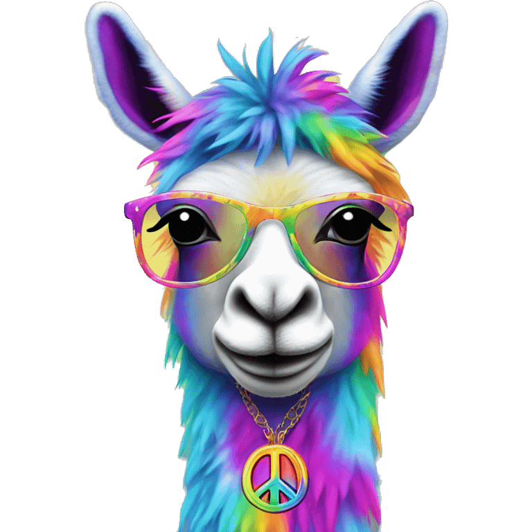 Psychedelic trippy tie die lama wearing a peace necklace emoji