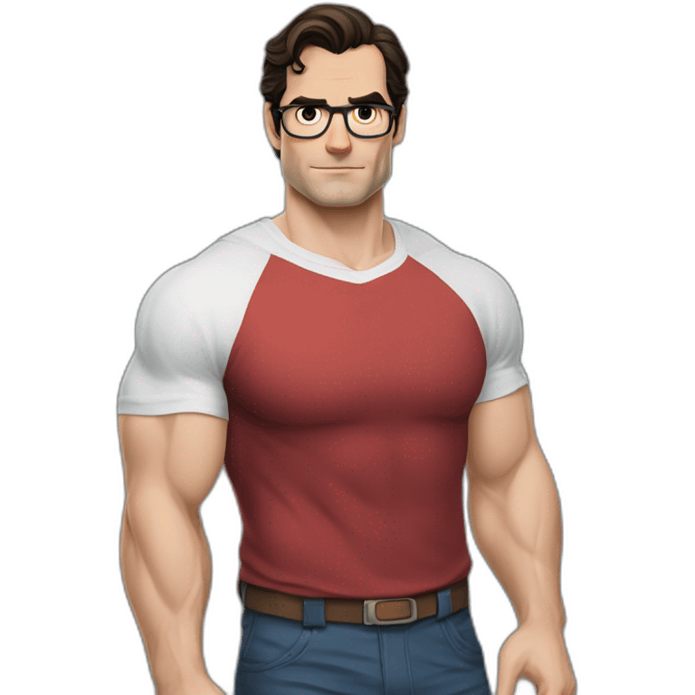 front view of henry cavill clark kent wearing white t-shirt using a laptop emoji