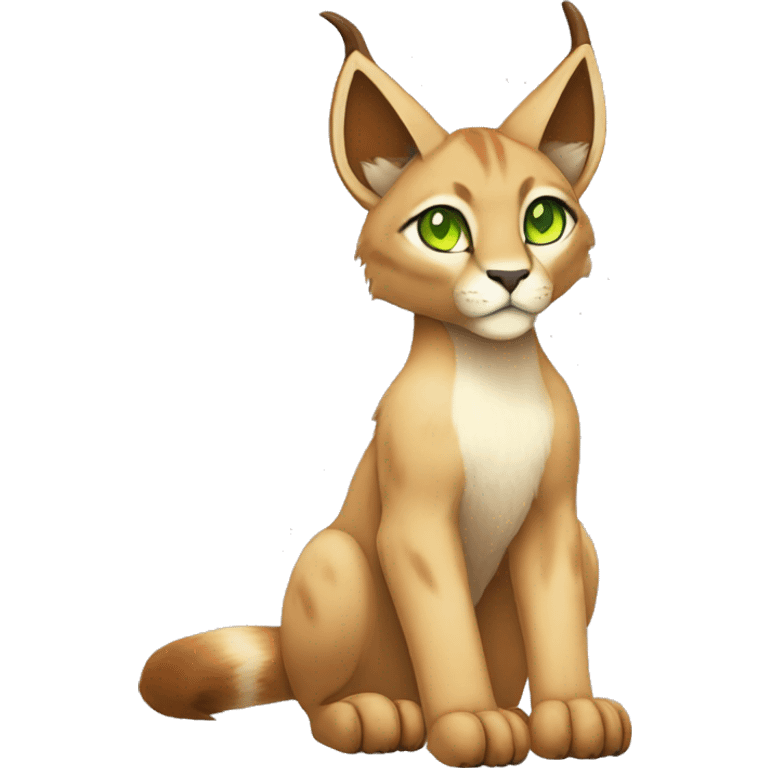 Beige Lynx-Caracal-Fakemon-hybrid with orange points, green eyes brown toes, and short tail, full body emoji