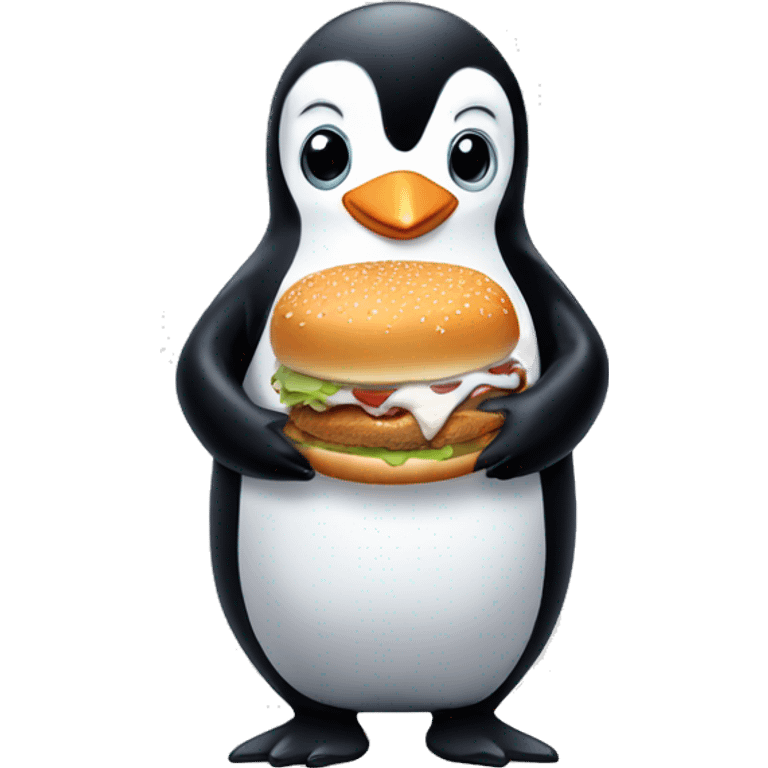 Cute penguin eating White Castle burgers emoji