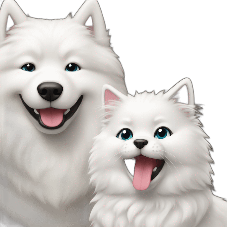 samoyed and gay cat playing emoji