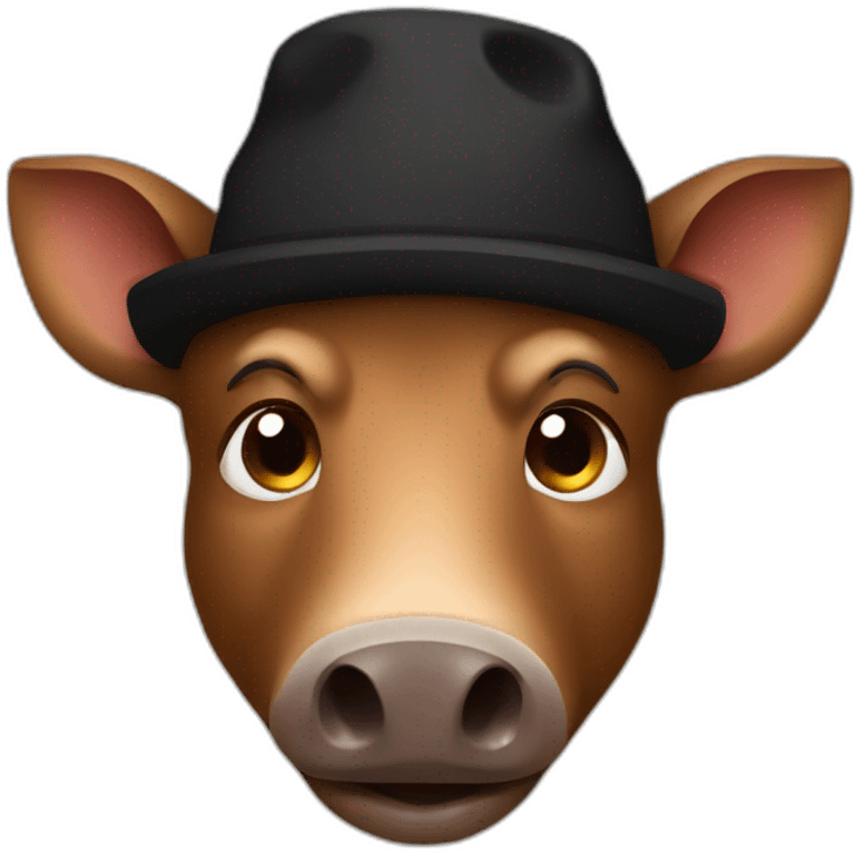 fullface brown boar tired of life with a black winter hat emoji