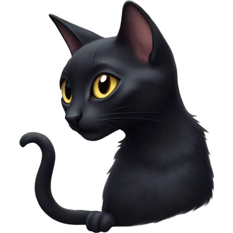 A beautiful, skinny and short-haired magical black cat that belongs to a powerful witch. emoji