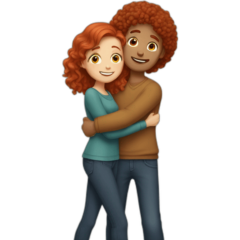 man with red hair hugging girl with curly brown hair emoji