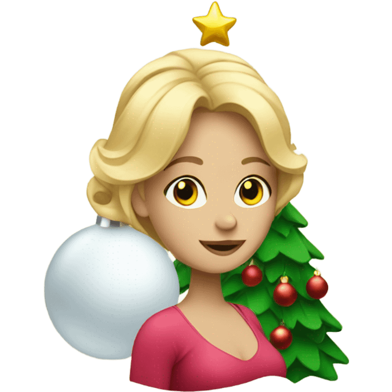 blonde pregnant woman at the Christmas tree emoji